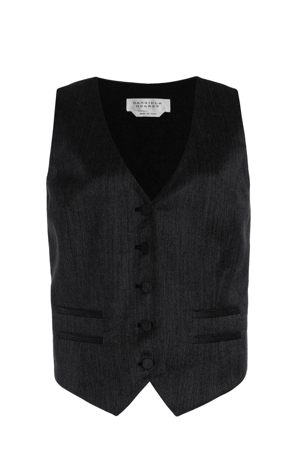 gabriela hearst Coleridge Vest in Black Virgin Wool Silk with Linen