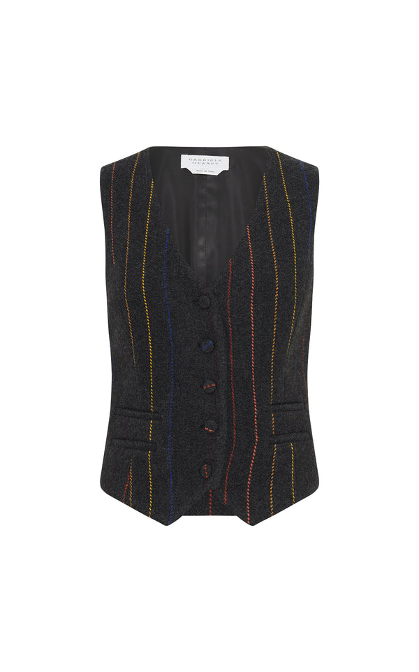 gabriela hearst Coleridge Vest in Charcoal Multi Pinstripe Wool Cashmere