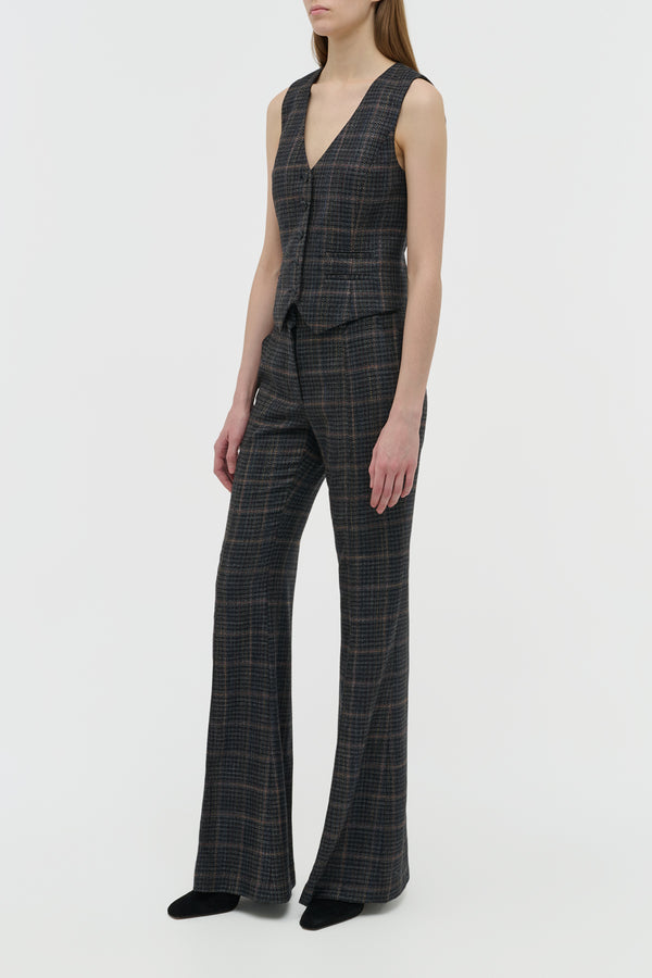 Gabriela Hearst Coleridge Vest In Charcoal Multi Wool Silk Clubcheck Plaid