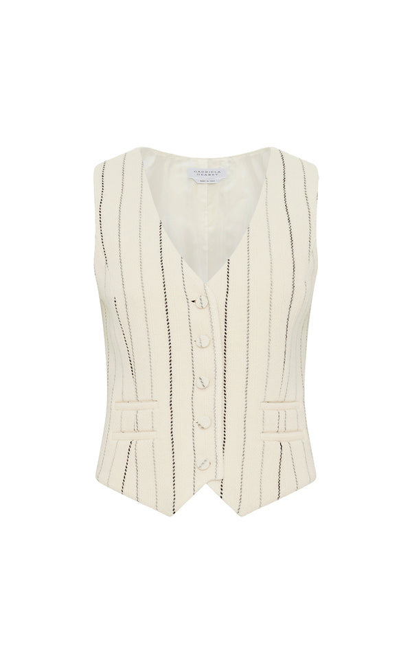 gabriela hearst Coleridge Vest in Ivory Multi Pinstripe Wool Cashmere