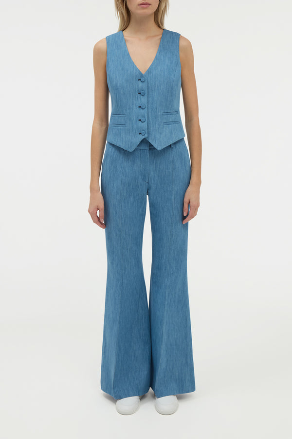 Gabriela Hearst Coleridge Vest In Medium Blue Recycled Cotton Linen Denim