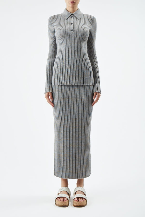 Gabriela Hearst Conti Knit Midi Skirt In Light Blue Melange Cashmere