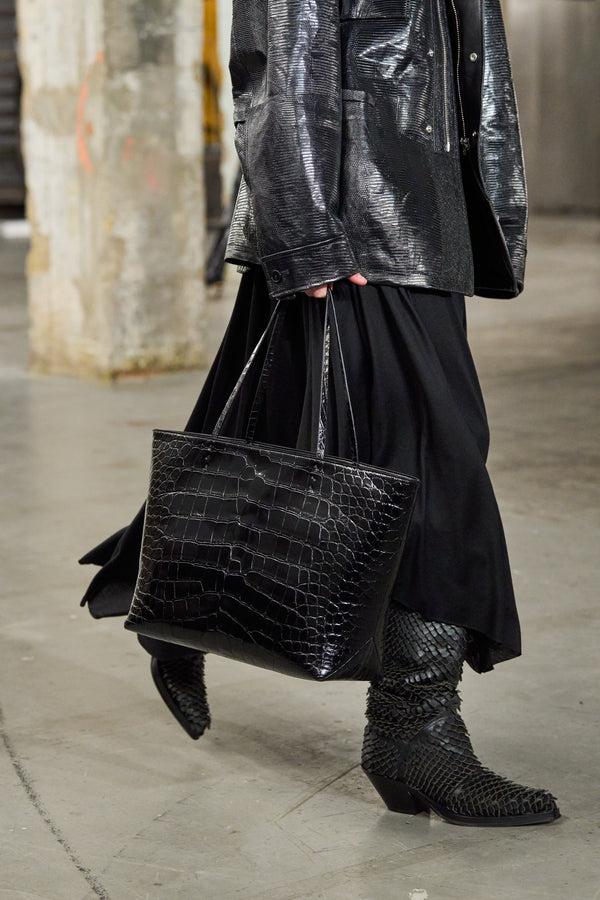 Gabriela Hearst Croco Tote Bag In Black Crocodile Leather