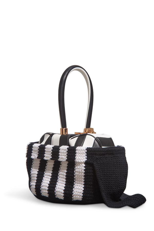 gabriela hearst Crossover Knit Bag in Black & Ivory Cashmere