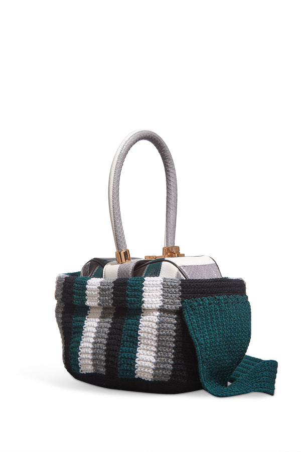 gabriela hearst Crossover Knit Bag in Green Ivory & Grey Cashmere