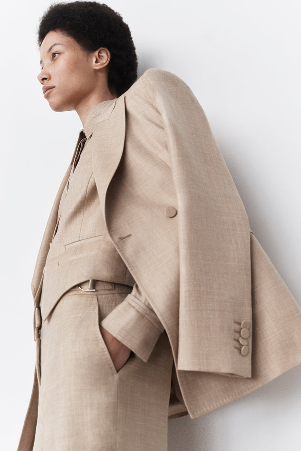 Gabriela Hearst Cruz Shirt In Hay Virgin Wool And Silk Linen