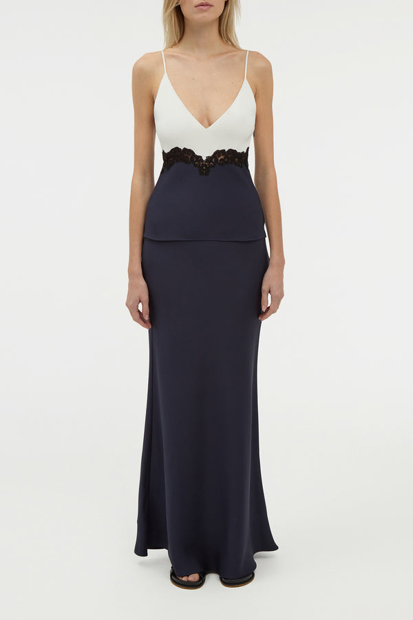 Gabriela Hearst Cynthia Lace Top In Dark Navy Silk Wool Cady