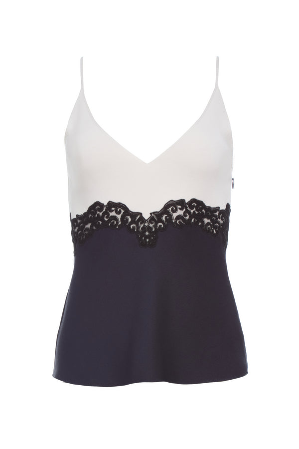 gabriela hearst Cynthia Lace Top in Dark Navy Silk Wool Cady