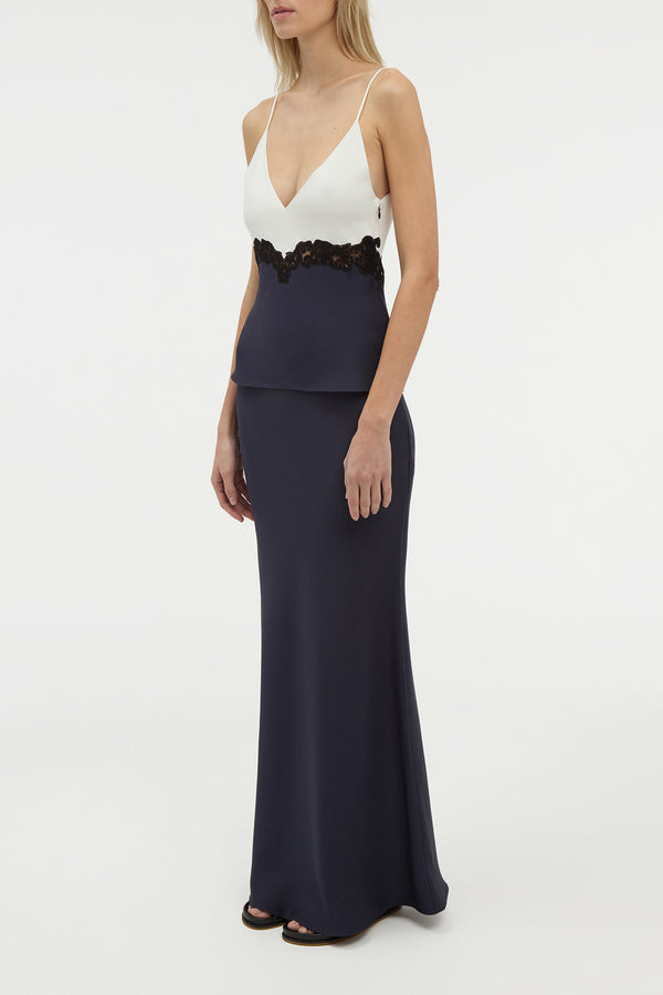 Gabriela Hearst Cynthia Lace Top In Dark Navy Silk Wool Cady