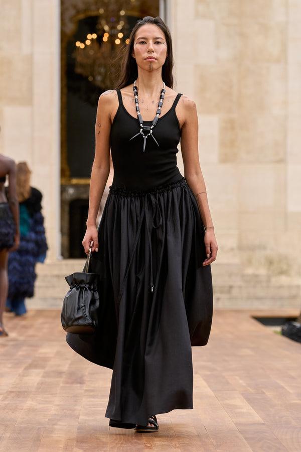 Gabriela Hearst Dea Pleated Maxi Skirt In Black Virgin Wool Silk Linen