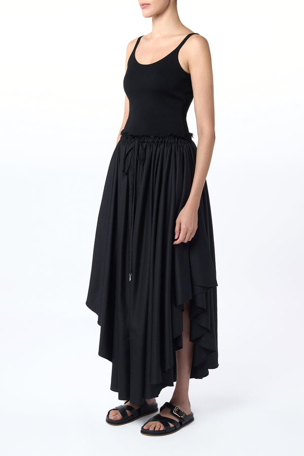 Gabriela Hearst Dea Pleated Maxi Skirt In Black Virgin Wool Silk Linen