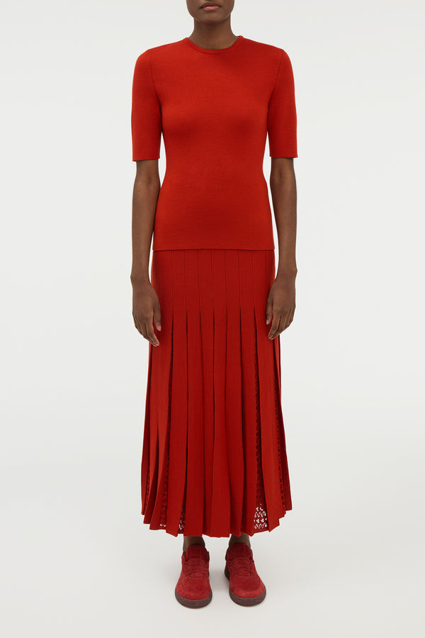 Gabriela Hearst Debutante Knit Pleated Maxi Skirt In Antelope Orange Merino Wool