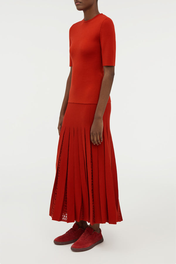 Gabriela Hearst Debutante Knit Pleated Maxi Skirt In Antelope Orange Merino Wool