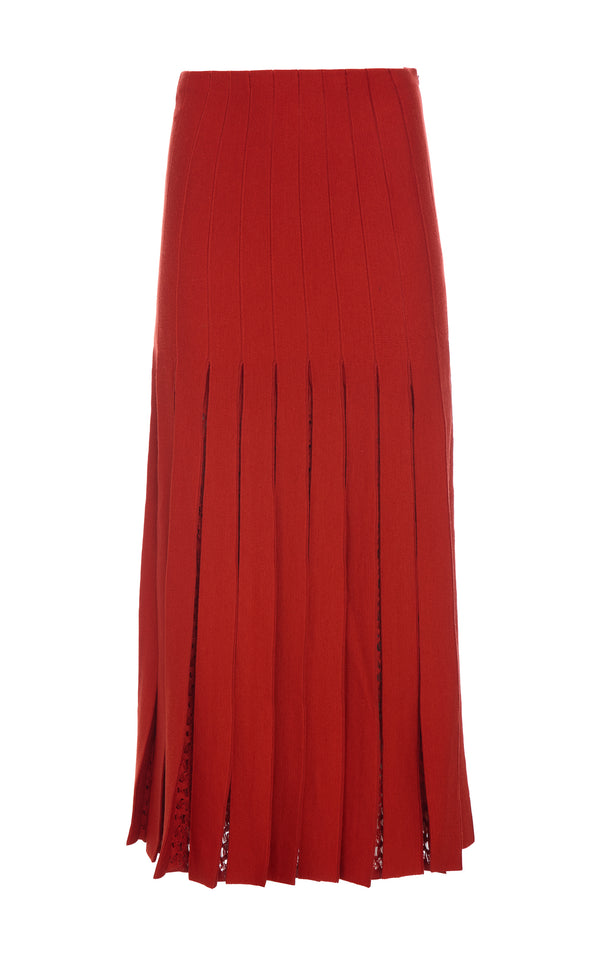gabriela hearst Debutante Knit Pleated Maxi Skirt in Antelope Orange Merino Wool