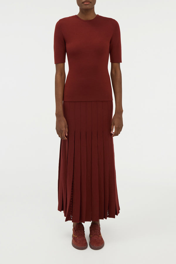 Gabriela Hearst Debutante Knit Pleated Maxi Skirt In Burnt Sienna Merino Wool