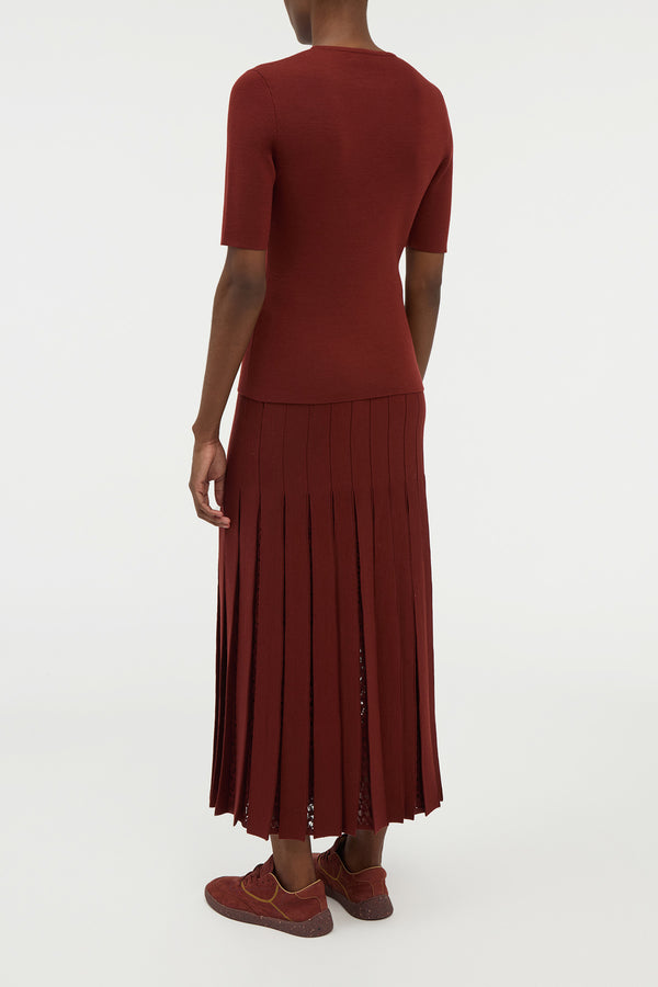 Gabriela Hearst Debutante Knit Pleated Maxi Skirt In Burnt Sienna Merino Wool