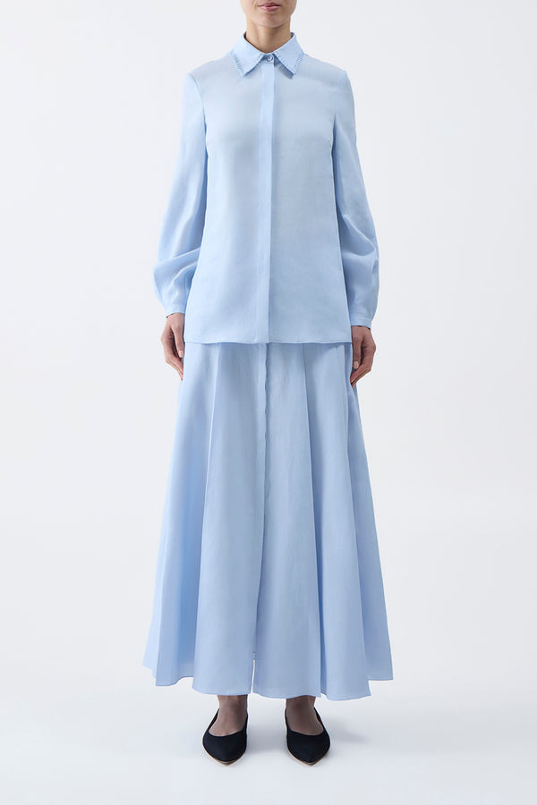 Gabriela Hearst Delmer Top In Light Blue Aloe Linen