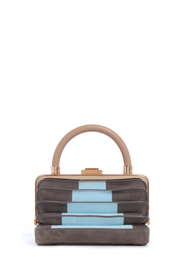 Gabriela Hearst Diana Bag In Grey & Light Blue Suede With Nude Nappa Leather Handle