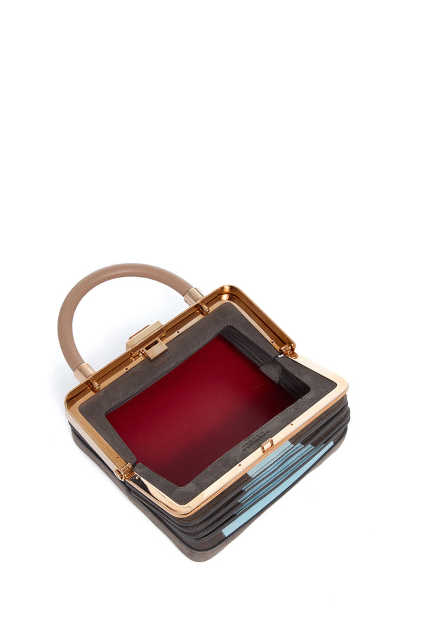 Gabriela Hearst Diana Bag In Grey & Light Blue Suede With Nude Nappa Leather Handle