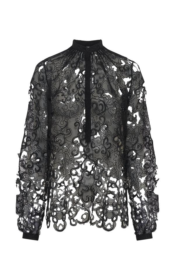 gabriela hearst Dietrich Blouse in Black Silk Organza Lace