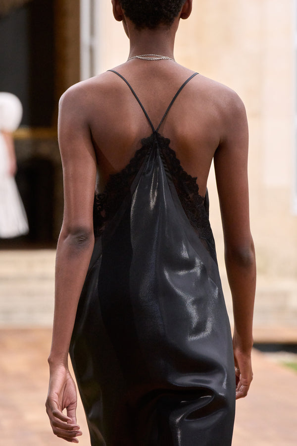 Gabriela Hearst Dinah Slip Midi Dress In Black Metallic Silk Twill