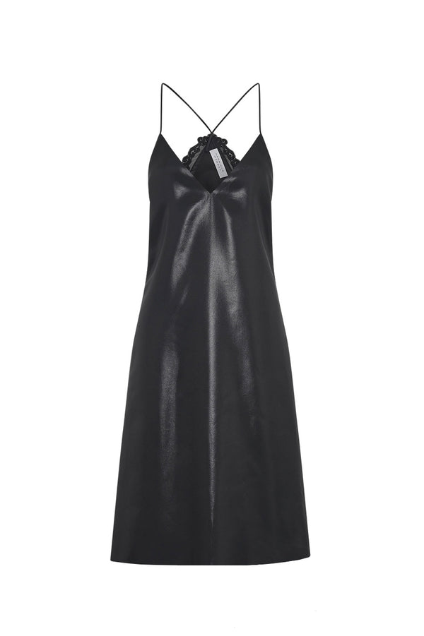 gabriela hearst Dinah Slip Midi Dress in Black Metallic Silk Twill