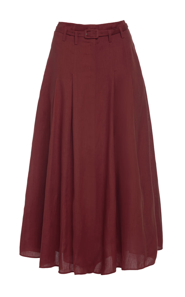 gabriela hearst Dugald Pleated Midi Skirt in Burnt Sienna Aloe Linen gabriela hearst Dugald Pleated Midi Skirt in Burnt Sienna Aloe Linen
