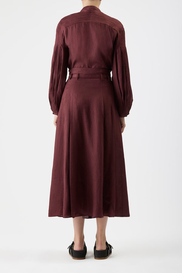 Gabriela Hearst Dugald Pleated Midi Skirt In Deep Bordeaux Linen
