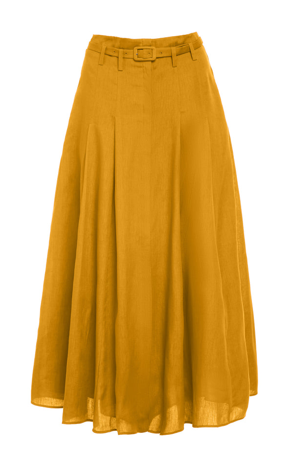 gabriela hearst Dugald Pleated Midi Skirt in Golden Birch Aloe Linen gabriela hearst Dugald Pleated Midi Skirt in Golden Birch Aloe Linen