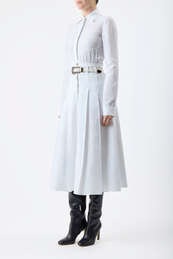 Gabriela Hearst Dugald Pleated Midi Skirt In White Aloe Linen