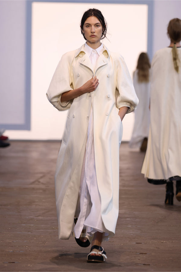 Gabriela Hearst Durand Pleated Maxi Shirtdress In White Aloe Linen