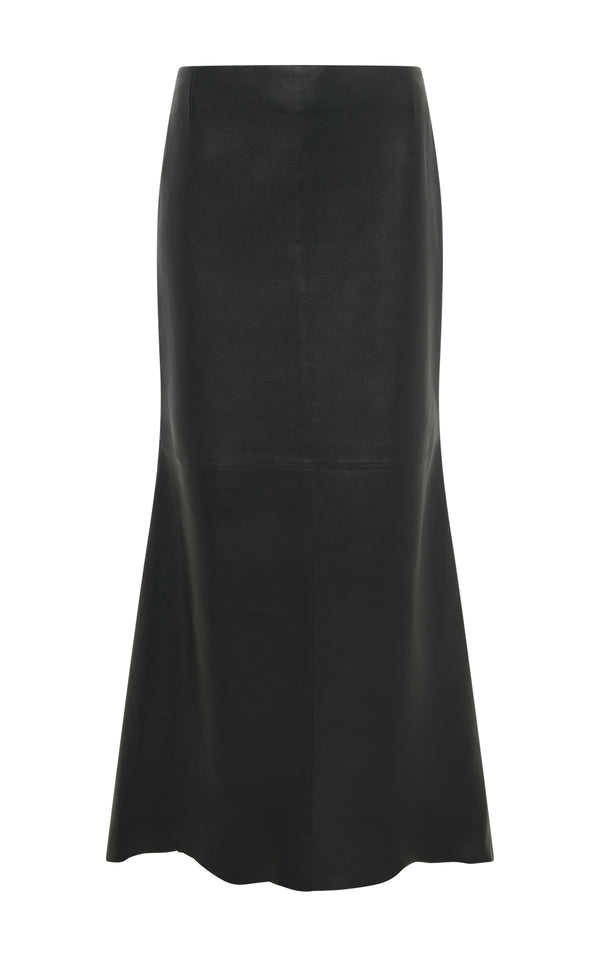 gabriela hearst Edwardo Raw Cut Midi Skirt in Black Soft Leather