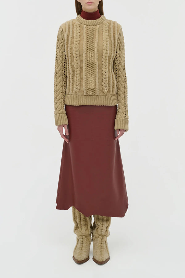 Gabriela Hearst Edwardo Raw Cut Midi Skirt In Burnt Sienna Soft Leather