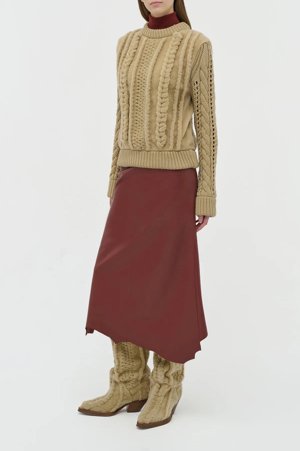 Gabriela Hearst Edwardo Raw Cut Midi Skirt In Burnt Sienna Soft Leather