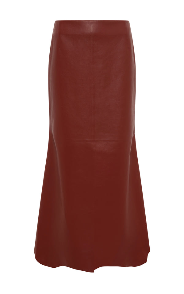 gabriela hearst Edwardo Raw Cut Midi Skirt in Burnt Sienna Soft Leather