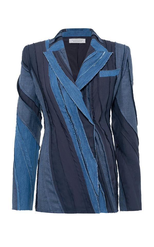 gabriela hearst Edwin Patchwork Blazer in Medium Blue Recycled Cotton Linen Denim