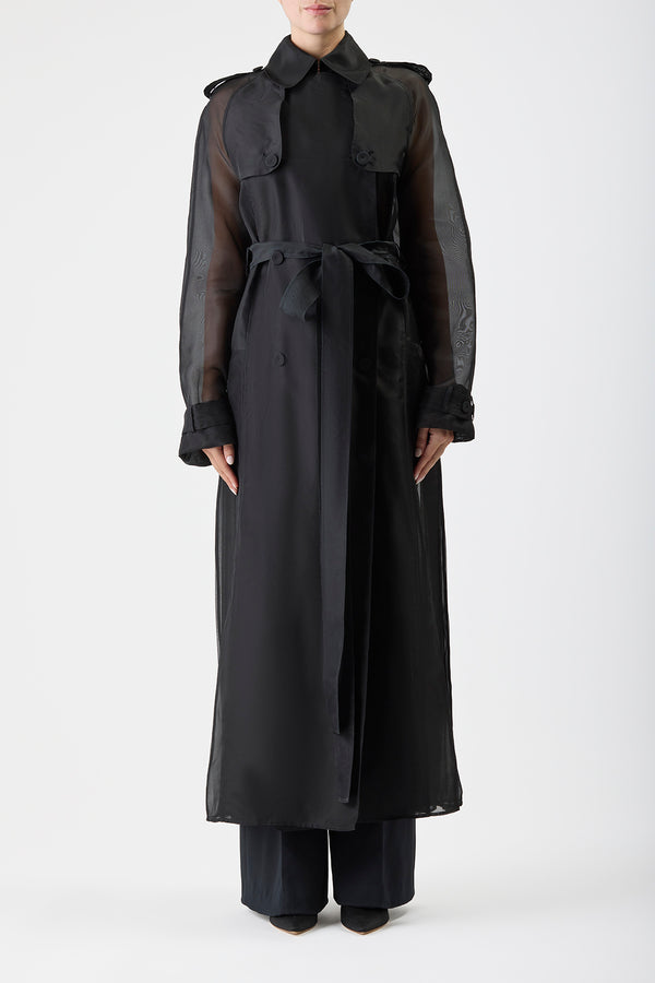 Gabriela Hearst Eithne Sheer Trench Coat In Black Silk Organza