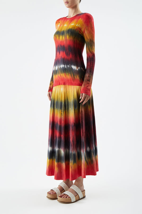 Gabriela Hearst Ella Knit Midi Skirt In Fire Tie Dye Cashmere