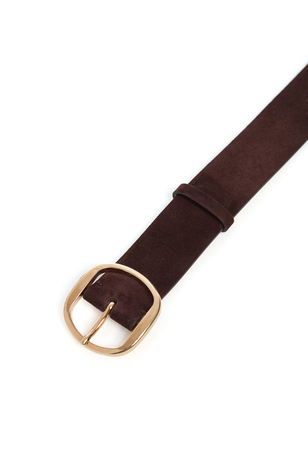 Gabriela Hearst Elster Buckle Belt In Dark Brown Suede