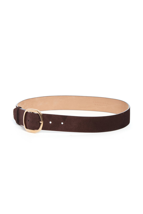Gabriela Hearst Elster Buckle Belt In Dark Brown Suede