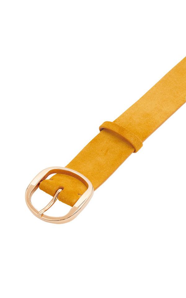Gabriela Hearst Elster Buckle Belt In Golden Birch Suede