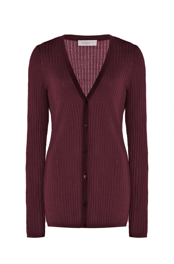gabriela hearst Emma Pointelle Knit Cardigan in Bordeaux Cashmere Silk