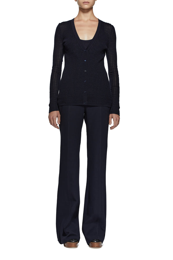 Gabriela Hearst Emma Pointelle Knit Cardigan In Dark Navy Cashmere Silk