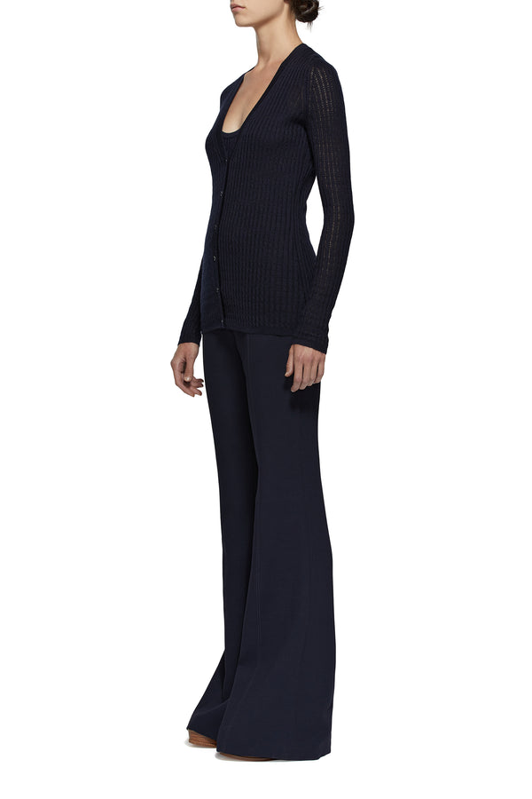 Gabriela Hearst Emma Pointelle Knit Cardigan In Dark Navy Cashmere Silk