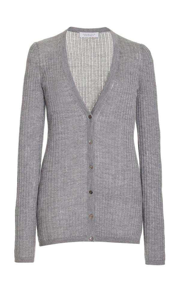 gabriela hearst Emma Pointelle Knit Cardigan in Heather Grey Cashmere Silk