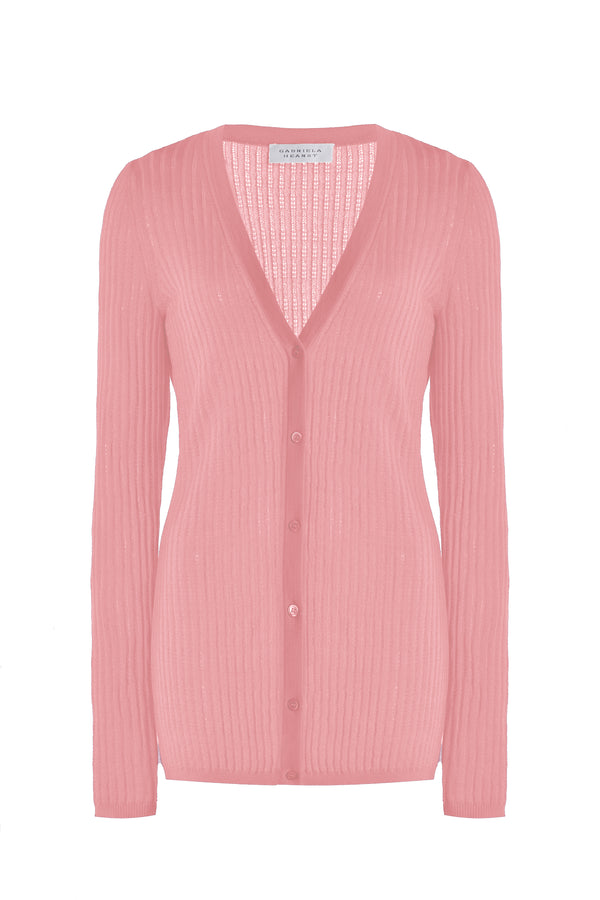 gabriela hearst Emma Pointelle Knit Cardigan in Rosa Cashmere Silk
