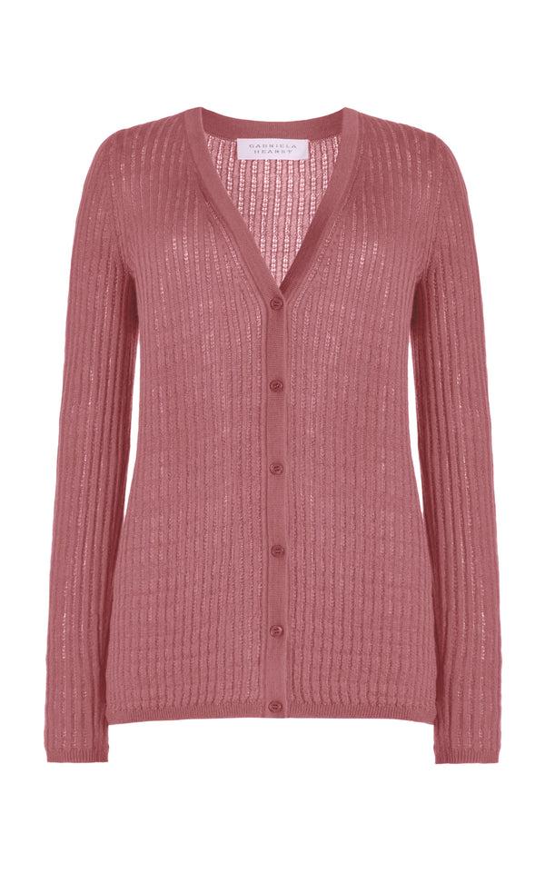 gabriela hearst Emma Pointelle Knit Cardigan in Rose Quartz Cashmere Silk