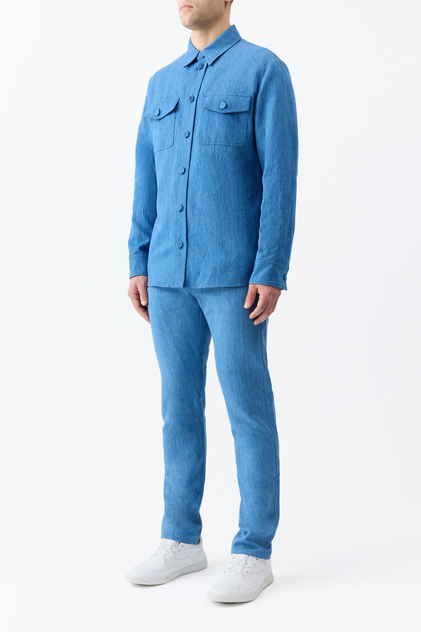 Gabriela Hearst Everly Overshirt In Light Blue Recycled Cotton Linen Denim