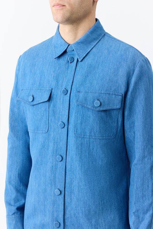 Gabriela Hearst Everly Overshirt In Light Blue Recycled Cotton Linen Denim