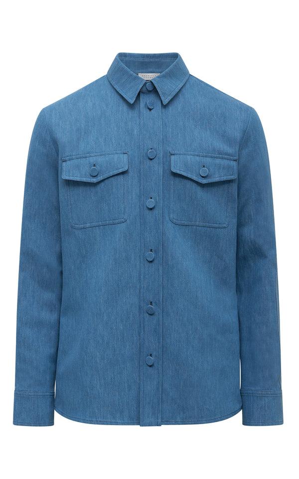 gabriela hearst Everly Overshirt in Light Blue Recycled Cotton Linen Denim